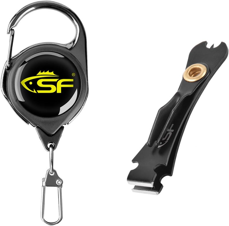 sf. 2Packs 3 in 1 Fly Fishing Nipper Knot Tying Tool Black Stainless Steel Fly Line Cutter Fishing Clippers with Zinger Retractor for Fly Fishing Tapered Leader Tippet Line - Image 1